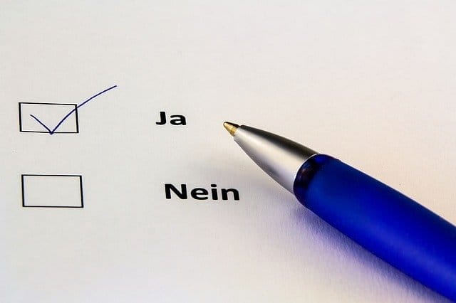 Dokument mit einer Ja Nein Option